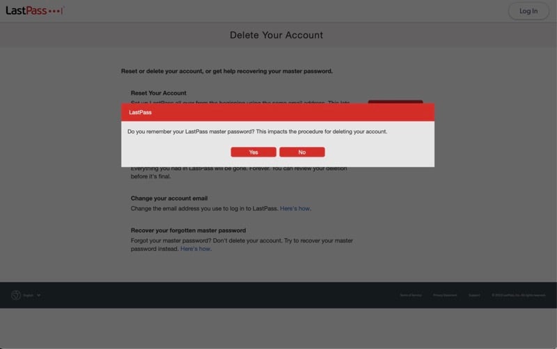 prompt confirming if user remembers master password