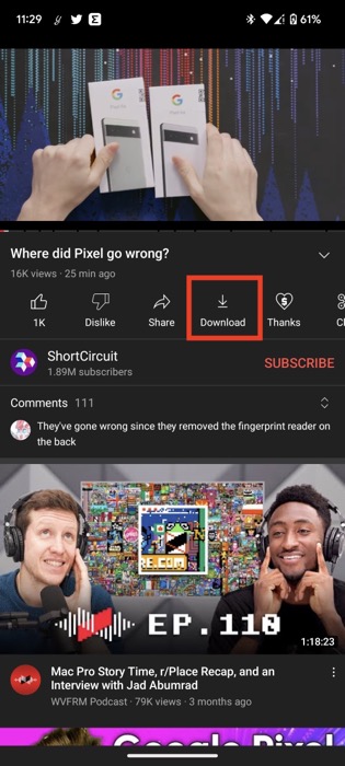 download option youtube premium