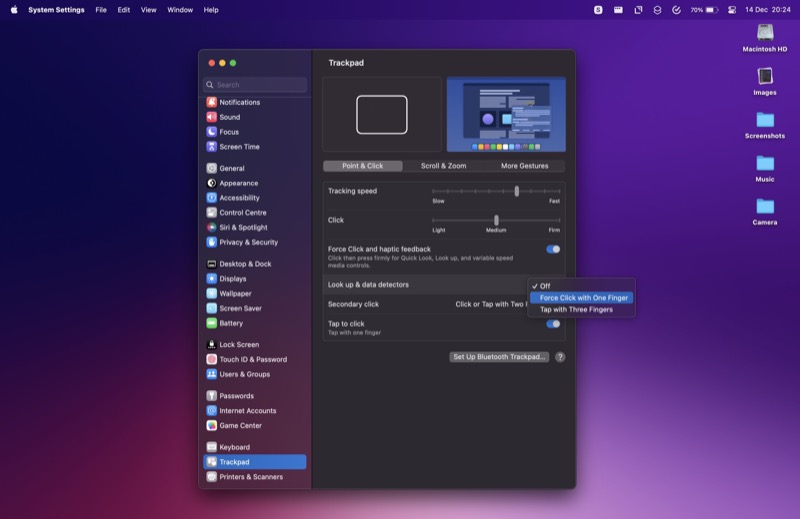 setting up look up gesture on mac