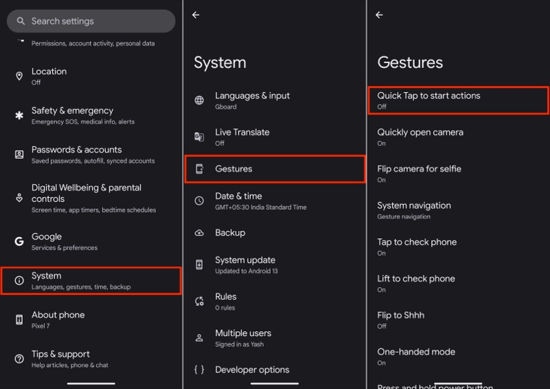 enable quick tap on pixel
