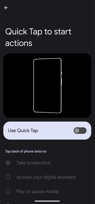 turning on quick tap on pixel