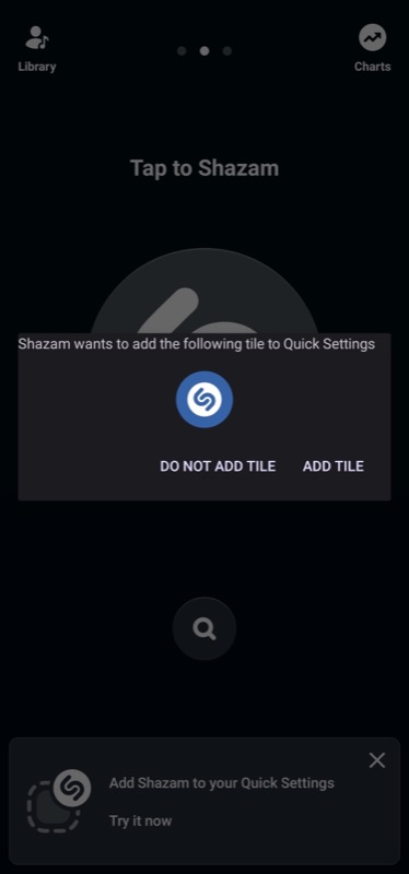 adding shazam tile to quick settings panel