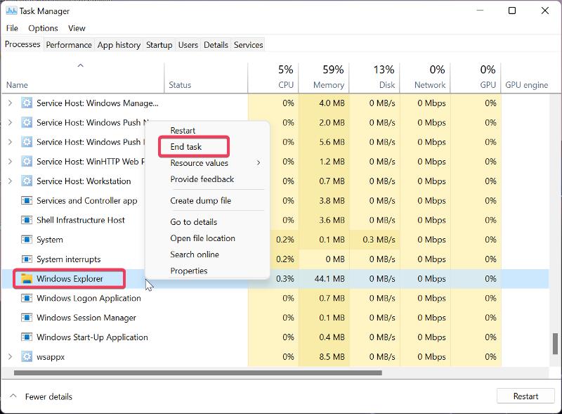 stop windows explorer process