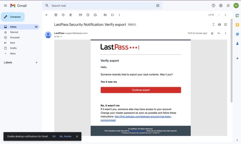 lastpass export verification link
