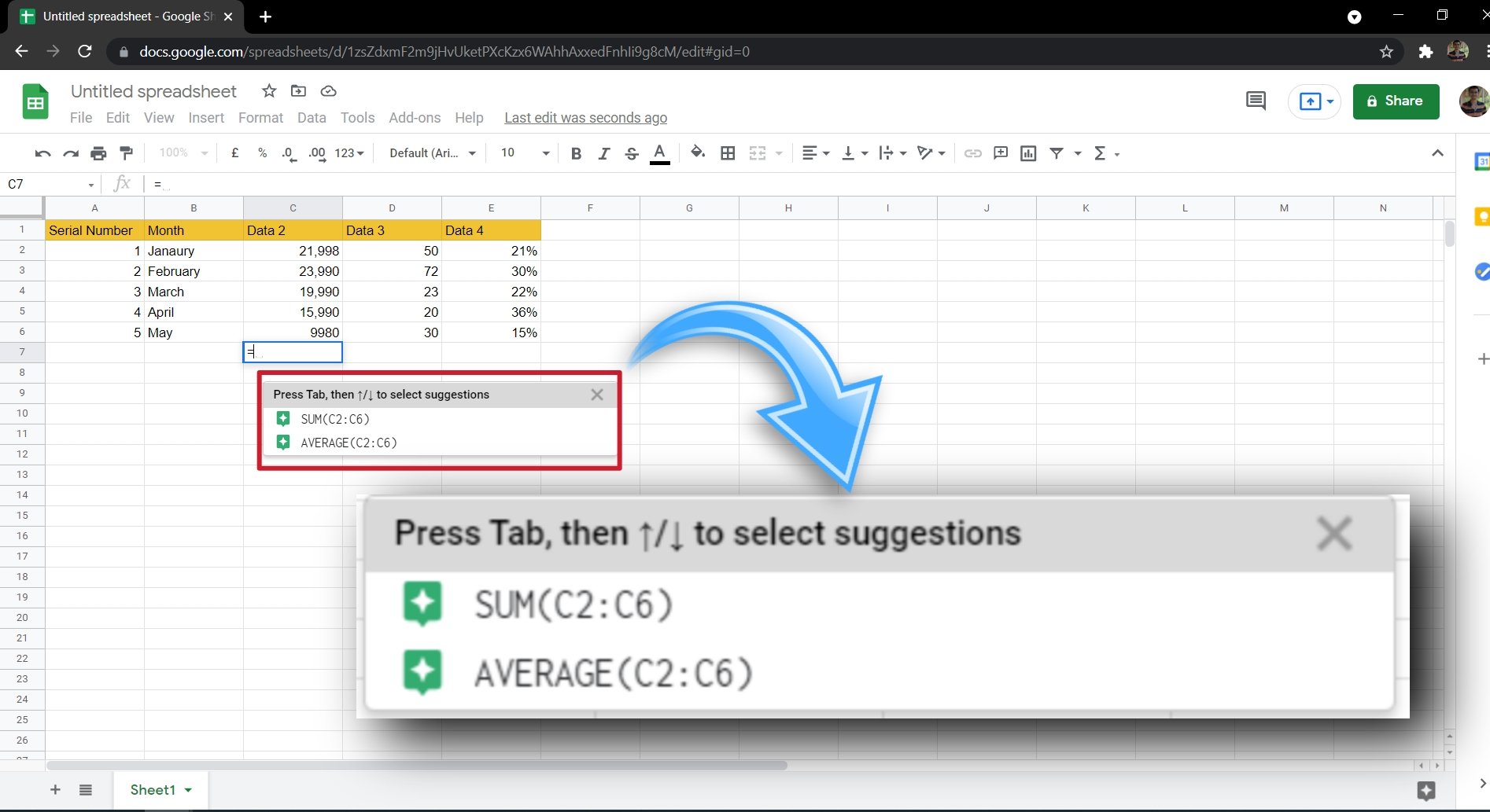 Google Sheets Formula Suggestions