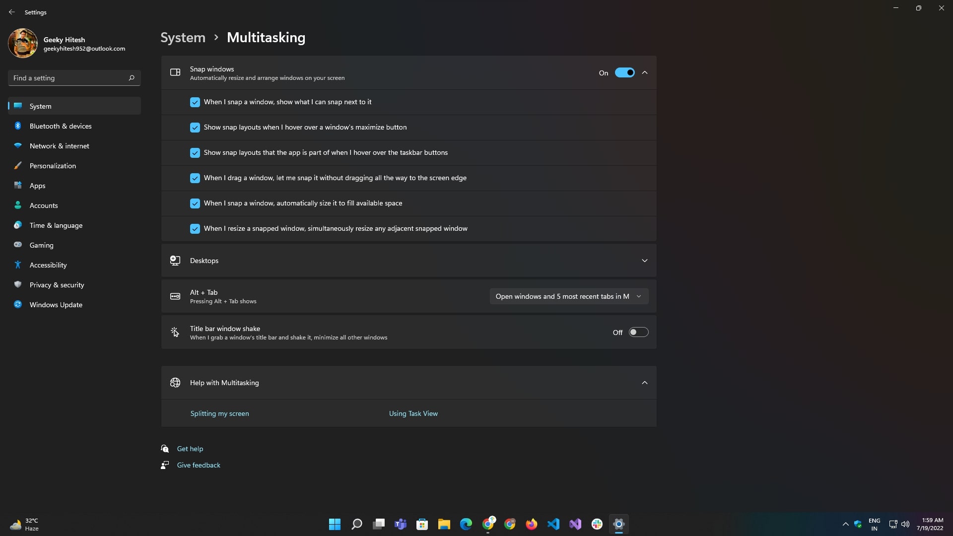 windows 11 multitasking settings
