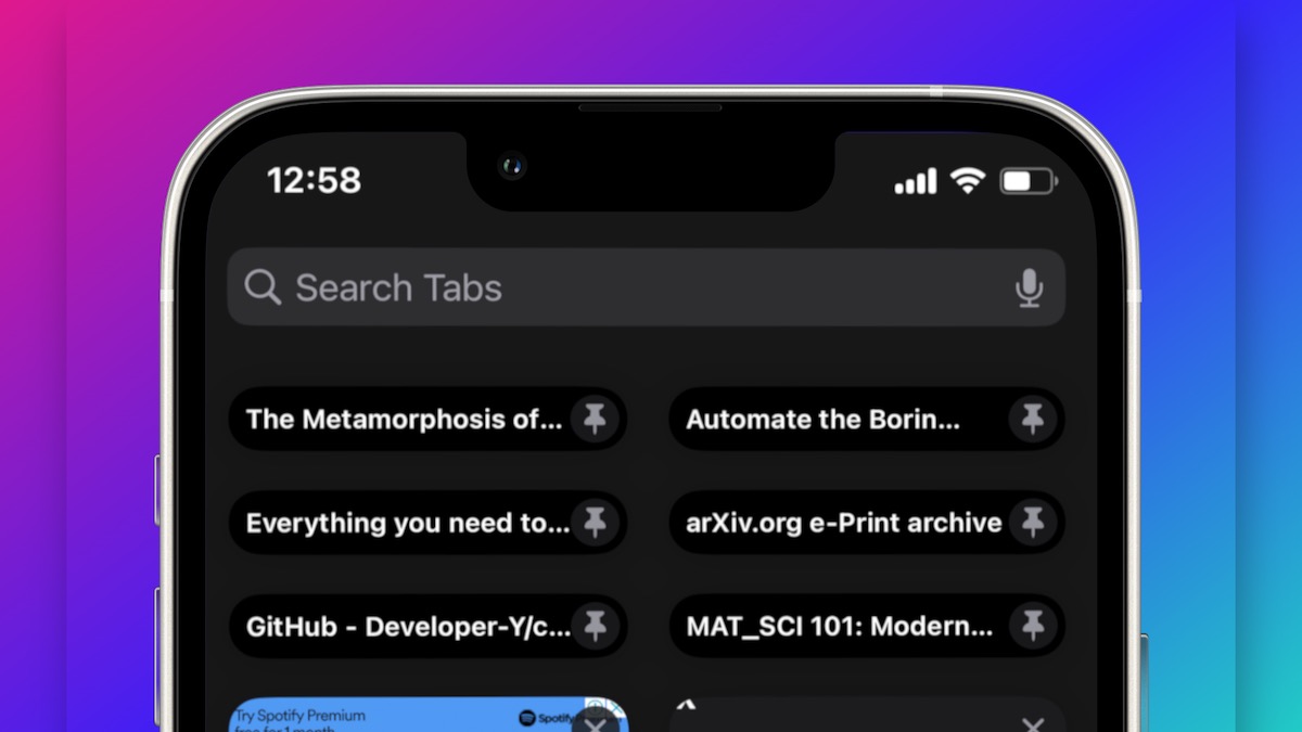 pin tabs in safari on iphone