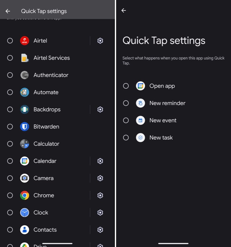 quick tap app options