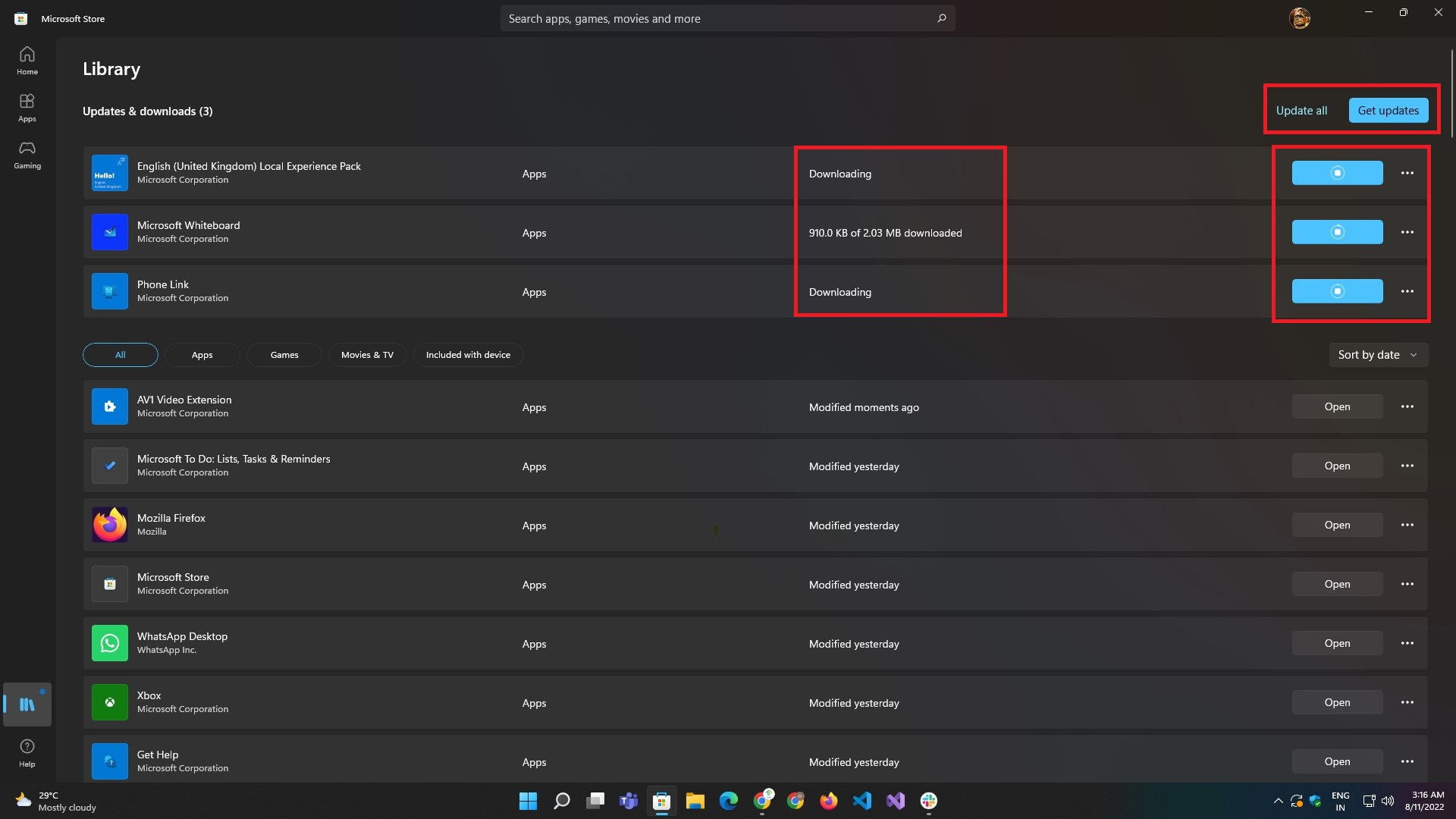 app updates downloading from microsoft store