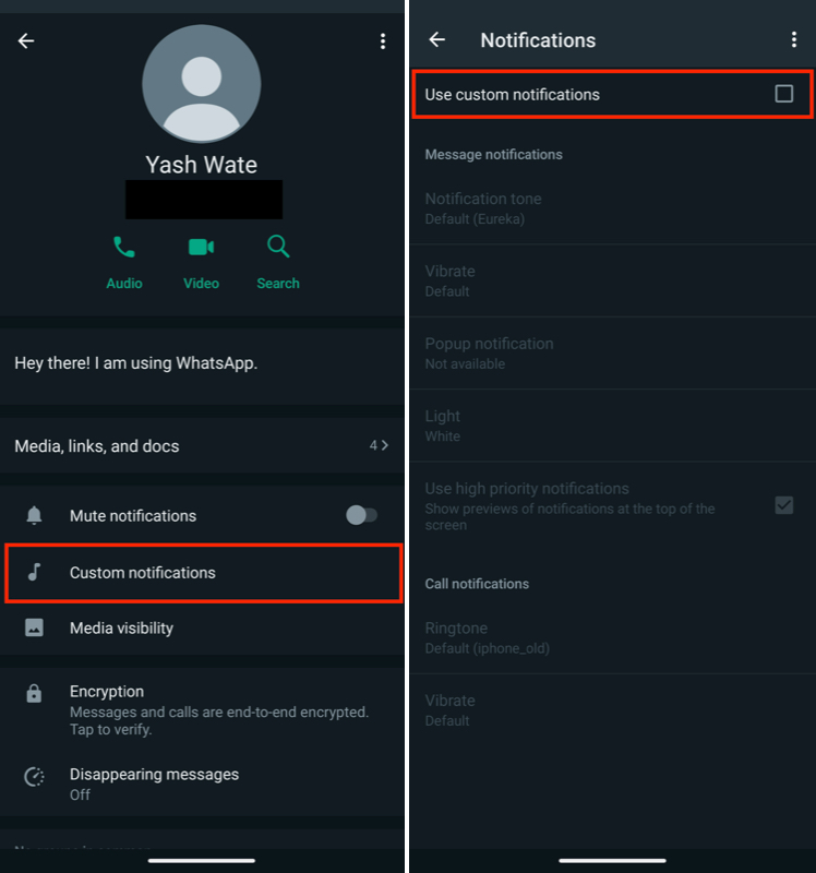 custom notification settings on whatsapp