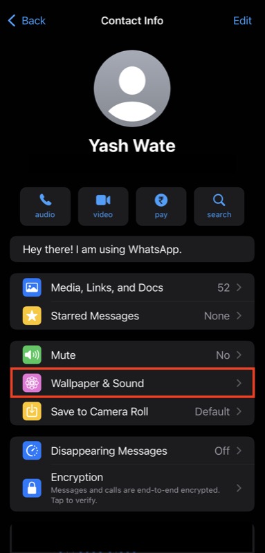 accessing wallpaper and sound settings on whatsapp