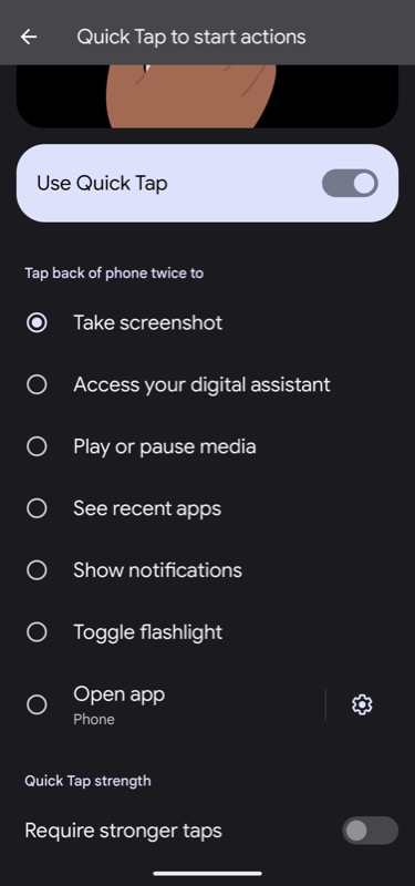 set up quick tap on pixel