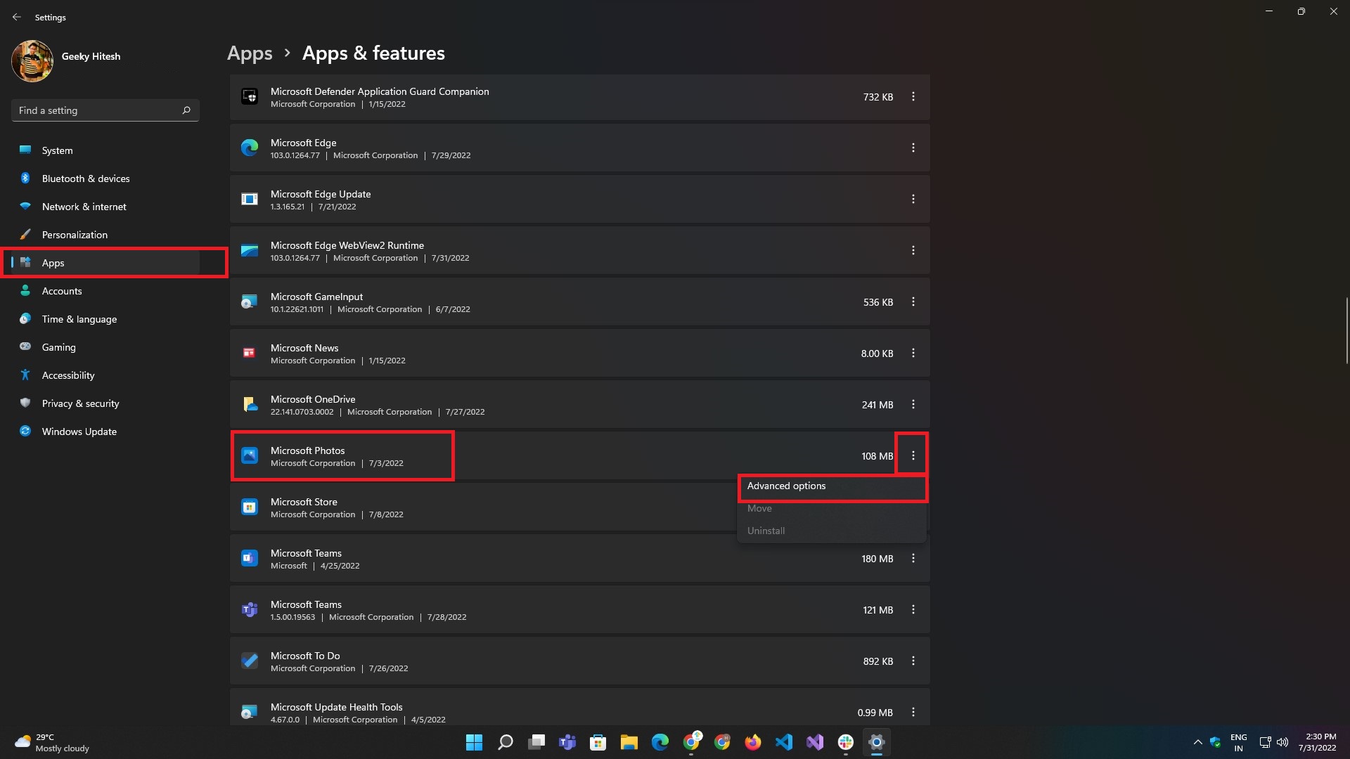 advanced options in-app settings