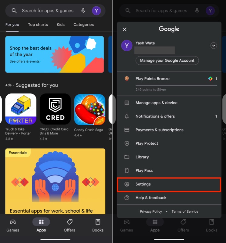 accessing play store settings on android