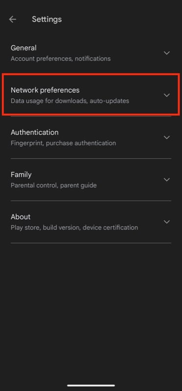 play store network preferences