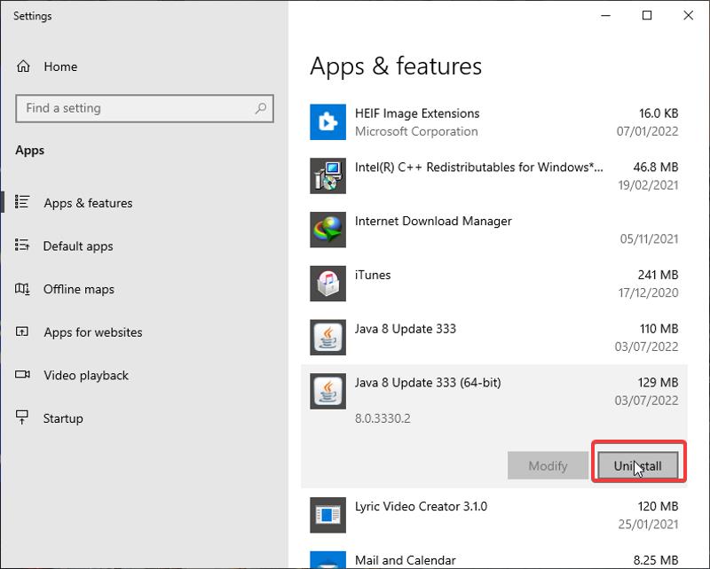 uninstall apps