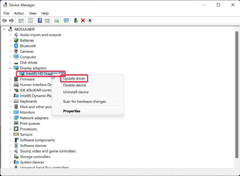update display driver