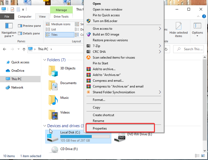 free up disk space on windows via drive properties 